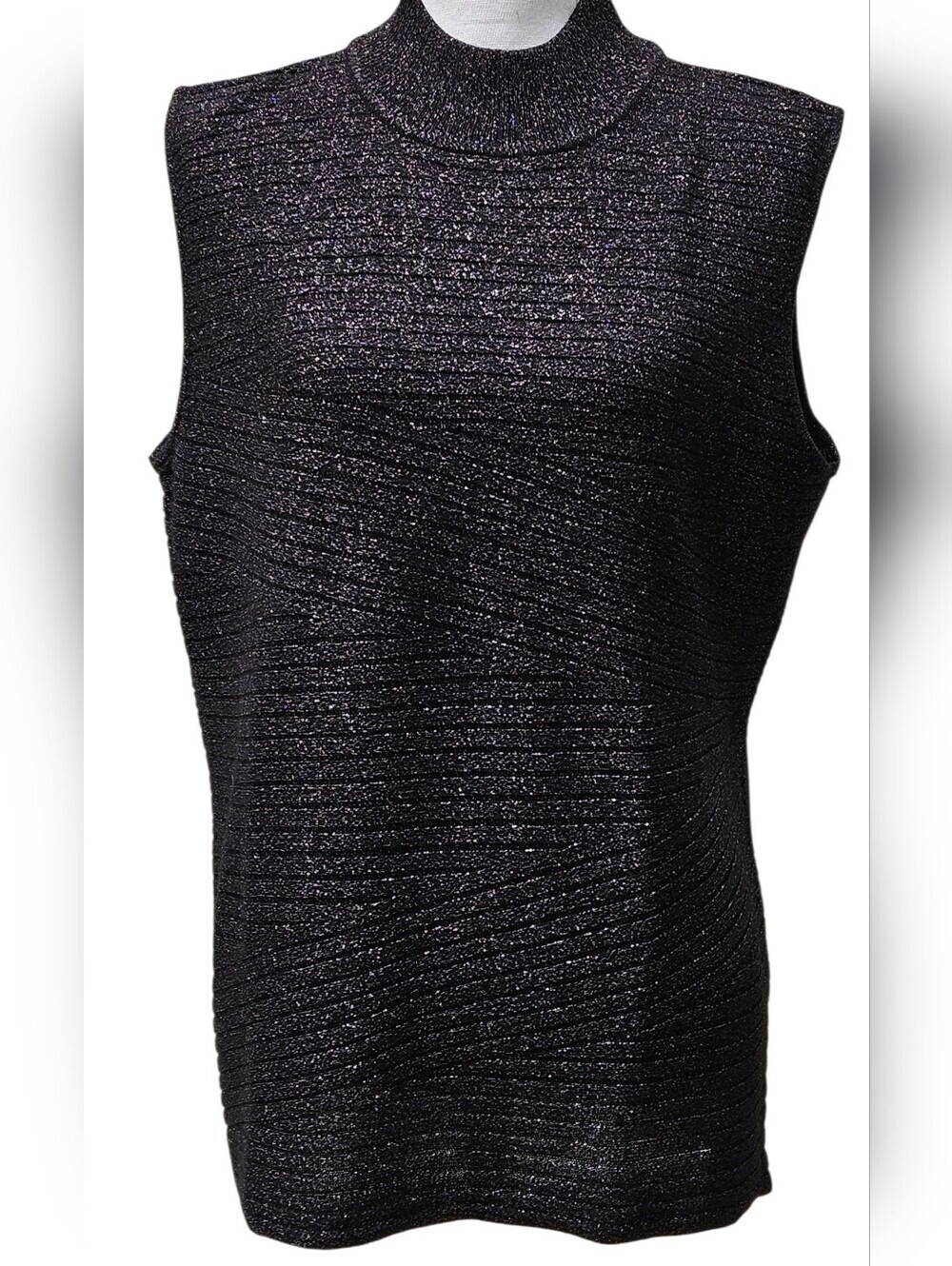 DANA BUCHMAN SLEEVELESS MOCK NECK SZ XL BLACK  SILVER